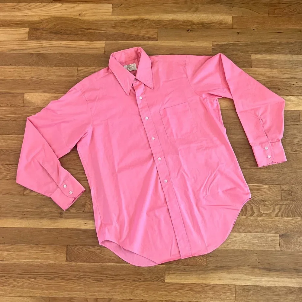 Kent Collection by Arrow Sanforized Vintage 70s PINK Dress Shirt – Men’s 16x34 - Picture 4 of 7